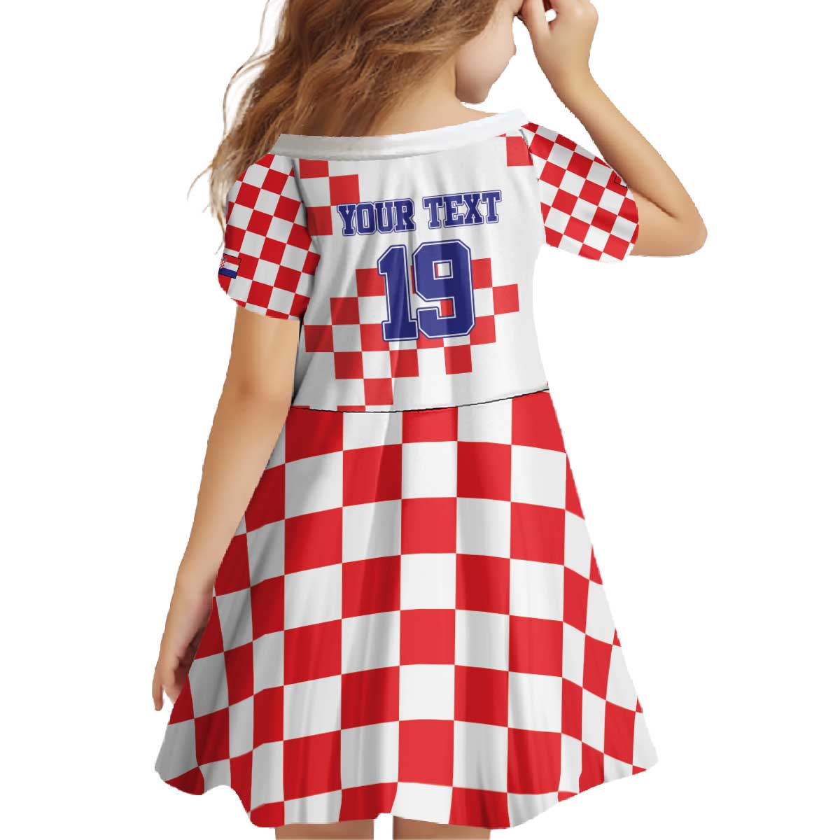 Custom Croatia National Heritage Family Matching Off The Shoulder Long Sleeve Dress and Hawaiian Shirt Red and White Checkerboard Design - Wonder Print Shop