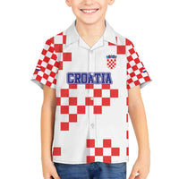 Custom Croatia National Heritage Family Matching Off The Shoulder Long Sleeve Dress and Hawaiian Shirt Red and White Checkerboard Design - Wonder Print Shop