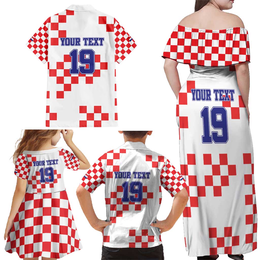Custom Croatia National Heritage Family Matching Off Shoulder Maxi Dress and Hawaiian Shirt Red and White Checkerboard Design - Wonder Print Shop