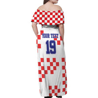 Custom Croatia National Heritage Family Matching Off Shoulder Maxi Dress and Hawaiian Shirt Red and White Checkerboard Design - Wonder Print Shop