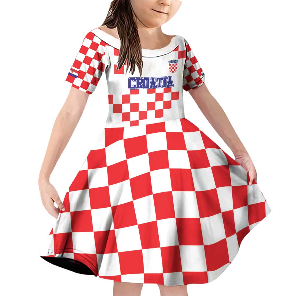 Custom Croatia National Heritage Family Matching Off Shoulder Short Dress and Hawaiian Shirt Red and White Checkerboard Design - Wonder Print Shop