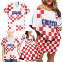 Custom Croatia National Heritage Family Matching Off Shoulder Short Dress and Hawaiian Shirt Red and White Checkerboard Design - Wonder Print Shop