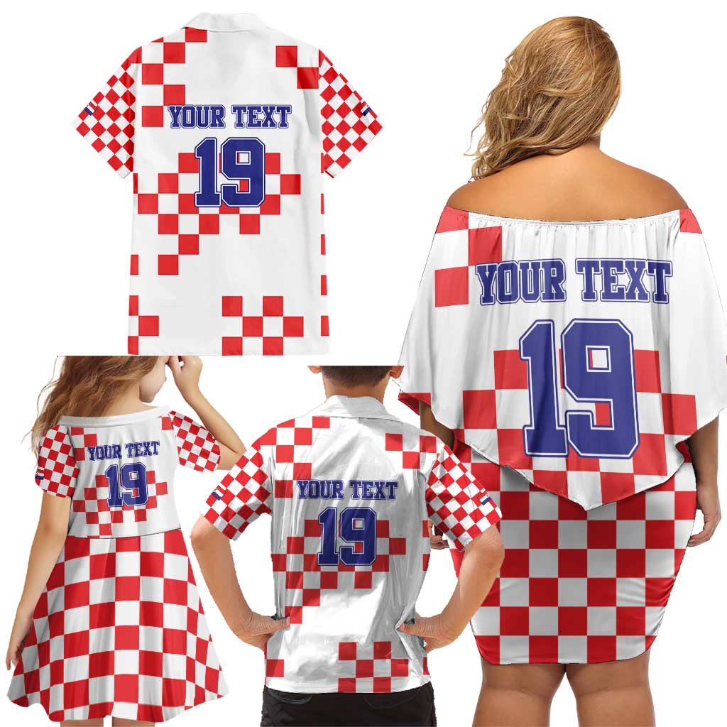 Custom Croatia National Heritage Family Matching Off Shoulder Short Dress and Hawaiian Shirt Red and White Checkerboard Design - Wonder Print Shop