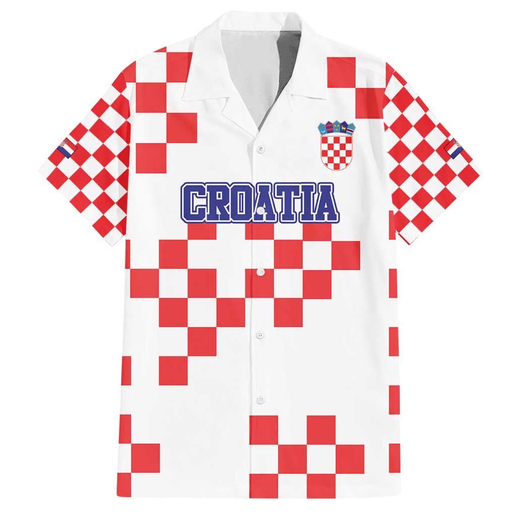 Custom Croatia National Heritage Family Matching Off Shoulder Short Dress and Hawaiian Shirt Red and White Checkerboard Design - Wonder Print Shop