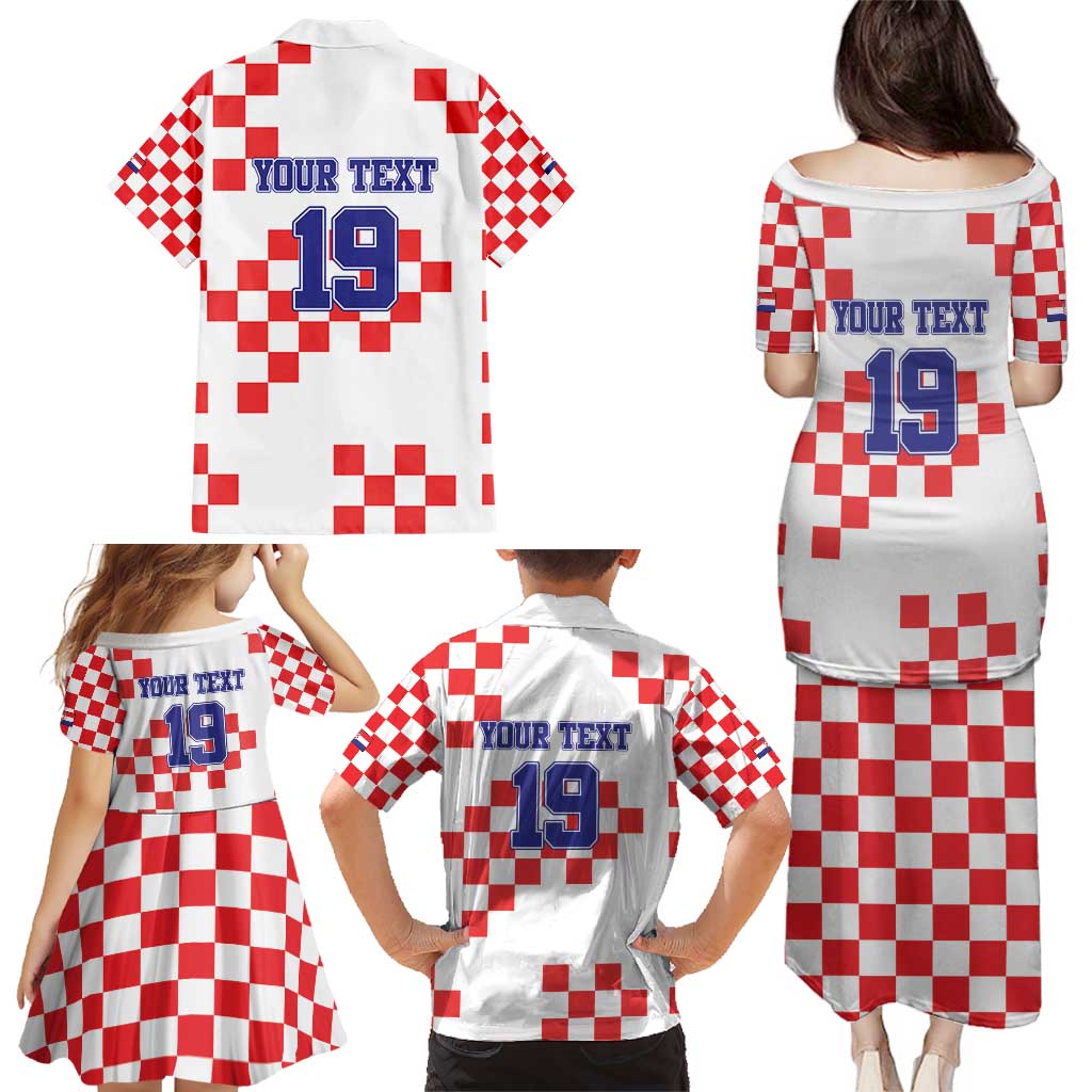Custom Croatia National Heritage Family Matching Puletasi and Hawaiian Shirt Red and White Checkerboard Design - Wonder Print Shop