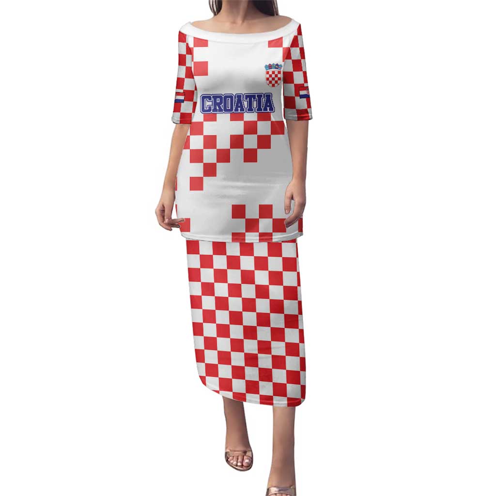 Custom Croatia National Heritage Family Matching Puletasi and Hawaiian Shirt Red and White Checkerboard Design - Wonder Print Shop