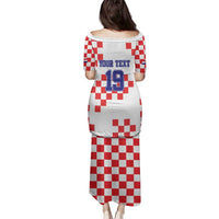Custom Croatia National Heritage Family Matching Puletasi and Hawaiian Shirt Red and White Checkerboard Design - Wonder Print Shop