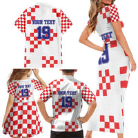 Custom Croatia National Heritage Family Matching Short Sleeve Bodycon Dress and Hawaiian Shirt Red and White Checkerboard Design - Wonder Print Shop
