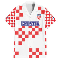 Custom Croatia National Heritage Family Matching Short Sleeve Bodycon Dress and Hawaiian Shirt Red and White Checkerboard Design - Wonder Print Shop