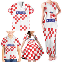 Custom Croatia National Heritage Family Matching Tank Maxi Dress and Hawaiian Shirt Red and White Checkerboard Design - Wonder Print Shop