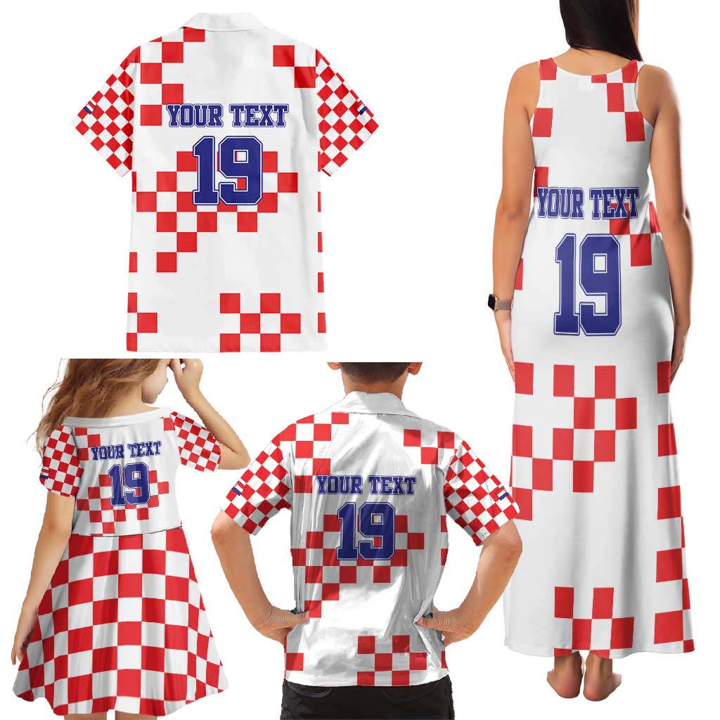 Custom Croatia National Heritage Family Matching Tank Maxi Dress and Hawaiian Shirt Red and White Checkerboard Design - Wonder Print Shop