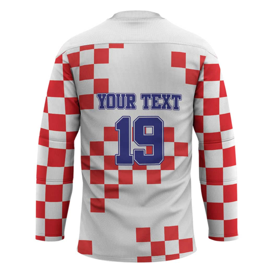 Custom Croatia National Heritage Hockey Jersey Red and White Checkerboard Design - Wonder Print Shop