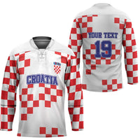 Custom Croatia National Heritage Hockey Jersey Red and White Checkerboard Design - Wonder Print Shop