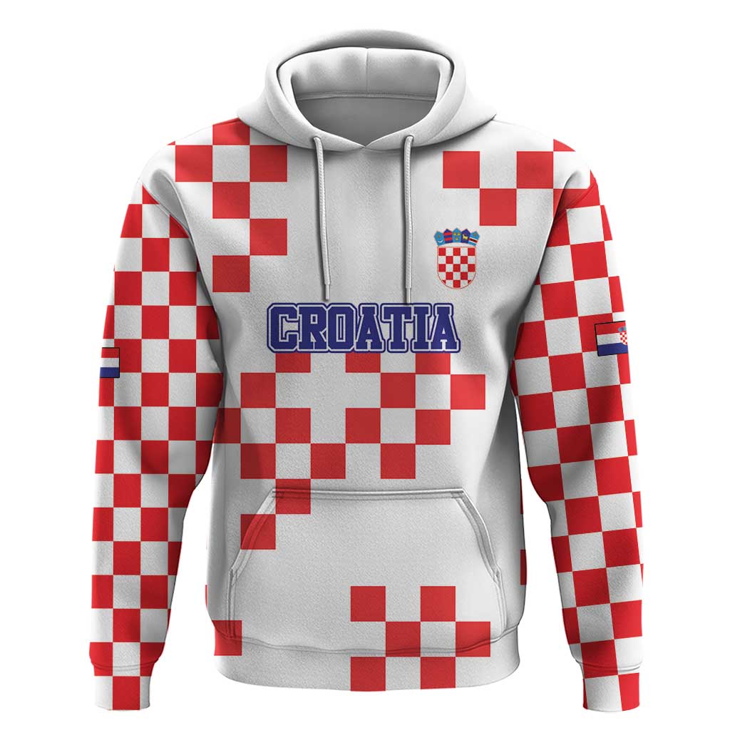 Custom Croatia National Heritage Hoodie Red and White Checkerboard Design - Wonder Print Shop
