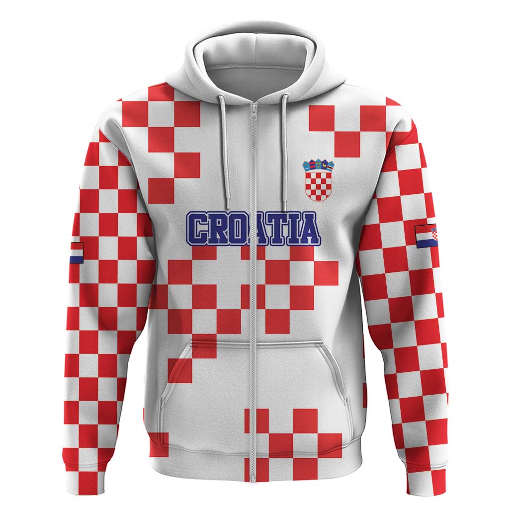 Custom Croatia National Heritage Hoodie Red and White Checkerboard Design - Wonder Print Shop
