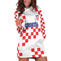 Custom Croatia National Heritage Hoodie Dress Red and White Checkerboard Design - Wonder Print Shop