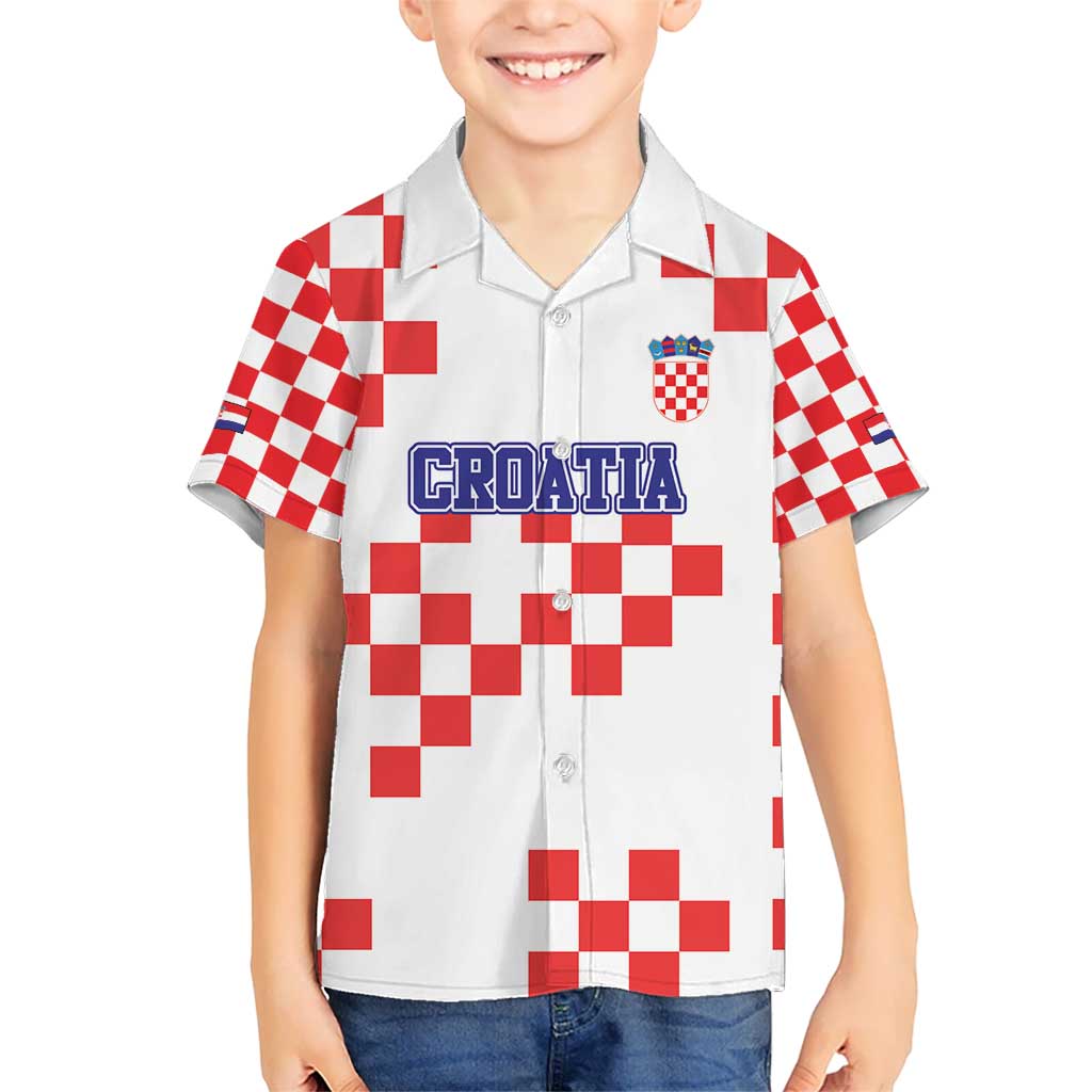 Custom Croatia National Heritage Kid Hawaiian Shirt Red and White Checkerboard Design - Wonder Print Shop