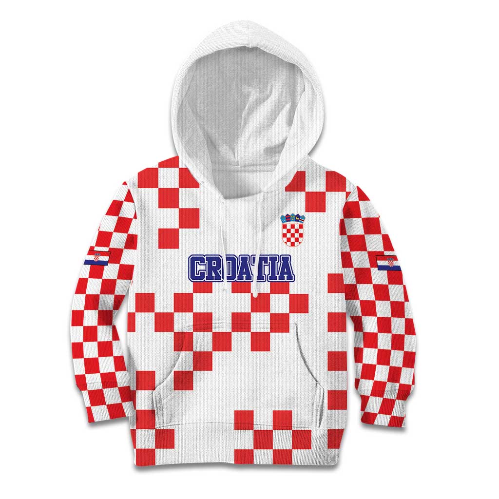 Custom Croatia National Heritage Kid Hoodie Red and White Checkerboard Design - Wonder Print Shop