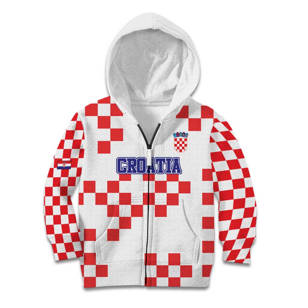 Custom Croatia National Heritage Kid Hoodie Red and White Checkerboard Design - Wonder Print Shop