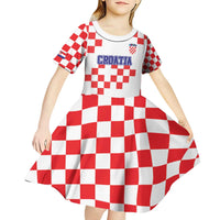 Custom Croatia National Heritage Kid Short Sleeve Dress Red and White Checkerboard Design - Wonder Print Shop