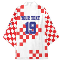 Custom Croatia National Heritage Kimono Red and White Checkerboard Design - Wonder Print Shop