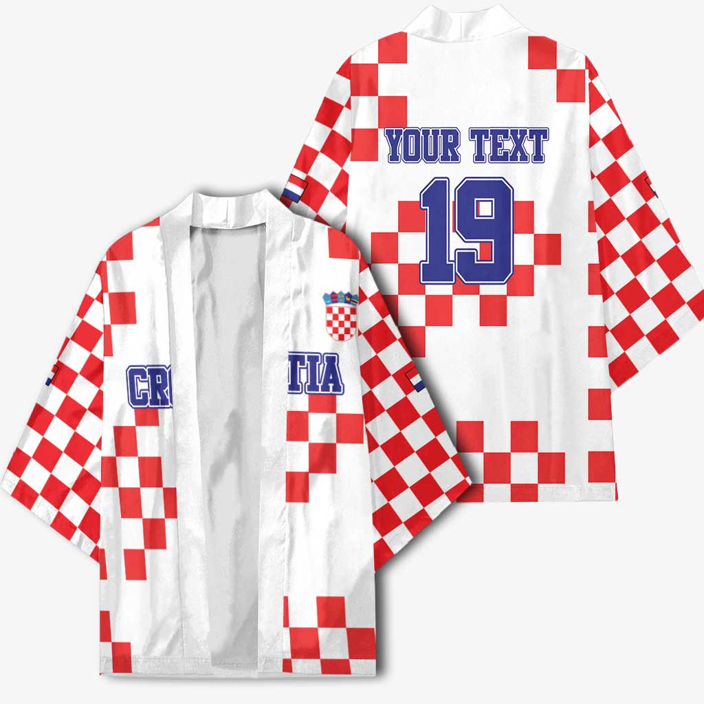 Custom Croatia National Heritage Kimono Red and White Checkerboard Design - Wonder Print Shop