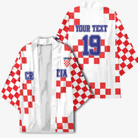 Custom Croatia National Heritage Kimono Red and White Checkerboard Design - Wonder Print Shop