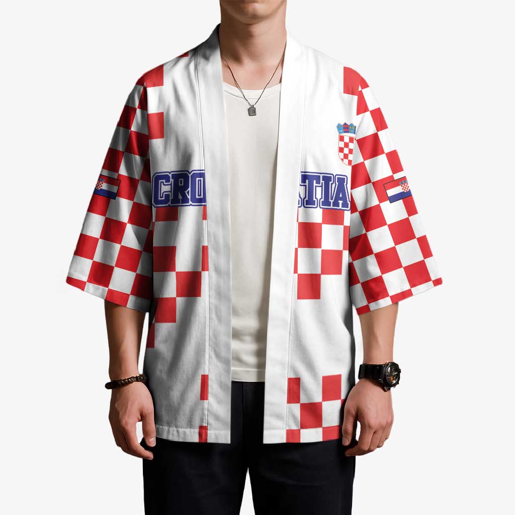 Custom Croatia National Heritage Kimono Red and White Checkerboard Design - Wonder Print Shop