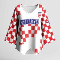 Custom Croatia National Heritage Kimono Sleeve Blouse Red and White Checkerboard Design - Wonder Print Shop