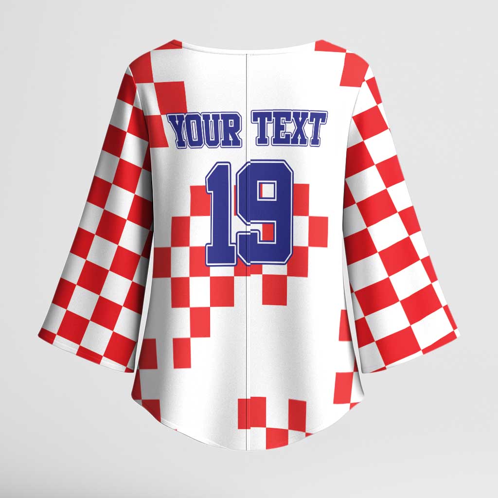 Custom Croatia National Heritage Kimono Sleeve Blouse Red and White Checkerboard Design - Wonder Print Shop