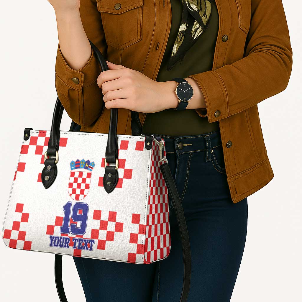 Custom Croatia National Heritage Leather Bag Red and White Checkerboard Design - Wonder Print Shop
