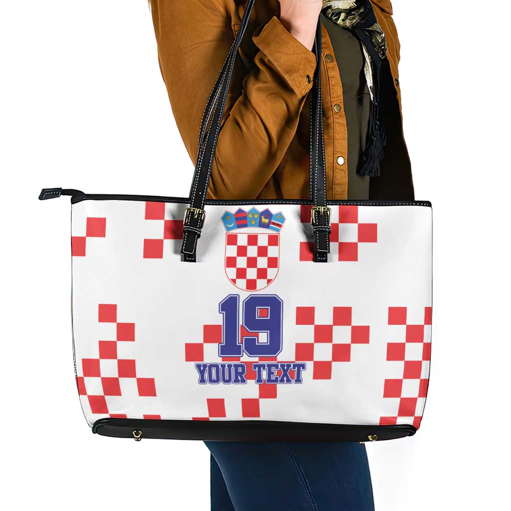 Custom Croatia National Heritage Leather Tote Bag Red and White Checkerboard Design - Wonder Print Shop