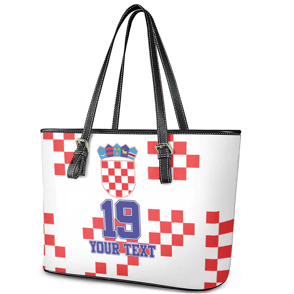 Custom Croatia National Heritage Leather Tote Bag Red and White Checkerboard Design - Wonder Print Shop