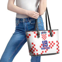 Custom Croatia National Heritage Leather Tote Bag Red and White Checkerboard Design - Wonder Print Shop