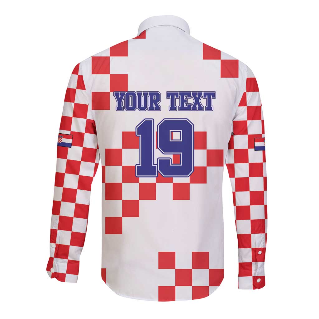 Custom Croatia National Heritage Long Sleeve Button Shirt Red and White Checkerboard Design - Wonder Print Shop