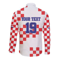 Custom Croatia National Heritage Long Sleeve Button Shirt Red and White Checkerboard Design - Wonder Print Shop
