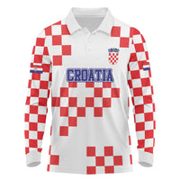 Custom Croatia National Heritage Long Sleeve Polo Shirt Red and White Checkerboard Design - Wonder Print Shop