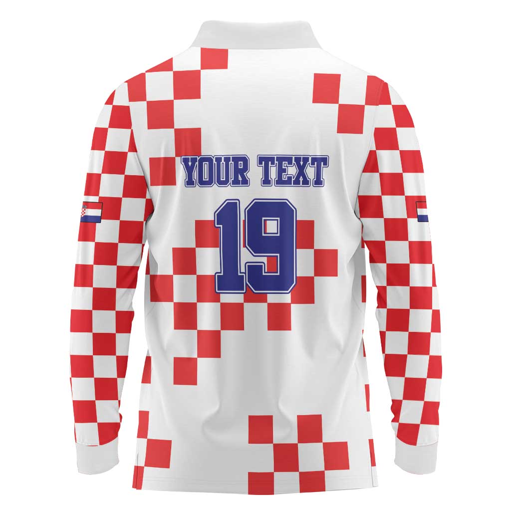 Custom Croatia National Heritage Long Sleeve Polo Shirt Red and White Checkerboard Design - Wonder Print Shop