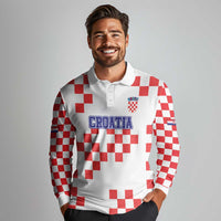 Custom Croatia National Heritage Long Sleeve Polo Shirt Red and White Checkerboard Design - Wonder Print Shop