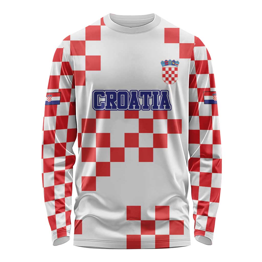 Custom Croatia National Heritage Long Sleeve Shirt Red and White Checkerboard Design - Wonder Print Shop
