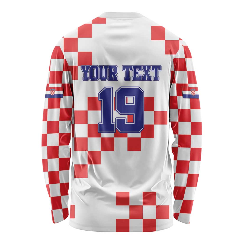 Custom Croatia National Heritage Long Sleeve Shirt Red and White Checkerboard Design - Wonder Print Shop
