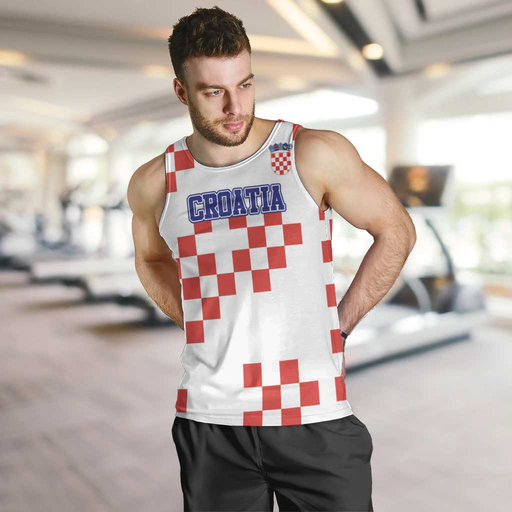 Custom Croatia National Heritage Men Tank Top Red and White Checkerboard Design - Wonder Print Shop