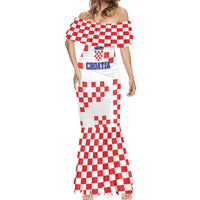 Custom Croatia National Heritage Mermaid Dress Red and White Checkerboard Design - Wonder Print Shop