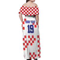 Custom Croatia National Heritage Off Shoulder Maxi Dress Red and White Checkerboard Design - Wonder Print Shop