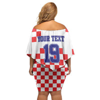 Custom Croatia National Heritage Off Shoulder Short Dress Red and White Checkerboard Design - Wonder Print Shop