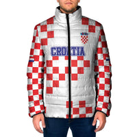 Custom Croatia National Heritage Padded Jacket Red and White Checkerboard Design - Wonder Print Shop