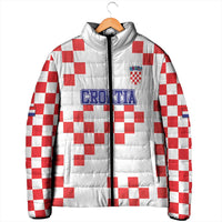 Custom Croatia National Heritage Padded Jacket Red and White Checkerboard Design - Wonder Print Shop
