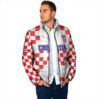 Custom Croatia National Heritage Padded Jacket Red and White Checkerboard Design - Wonder Print Shop