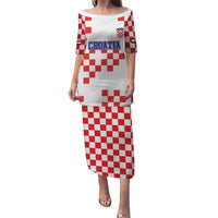 Custom Croatia National Heritage Puletasi Red and White Checkerboard Design - Wonder Print Shop