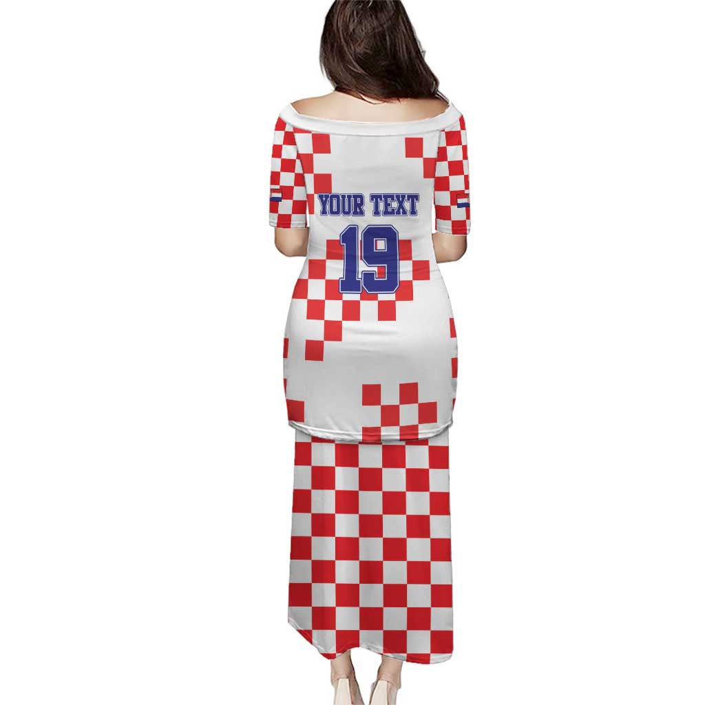 Custom Croatia National Heritage Puletasi Red and White Checkerboard Design - Wonder Print Shop